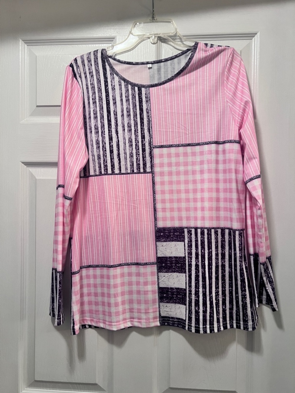 Pink Patchwork Print Long Sleeve Top